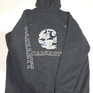 Carhartt Black Hoodie with Blue Camo Skull Graphic